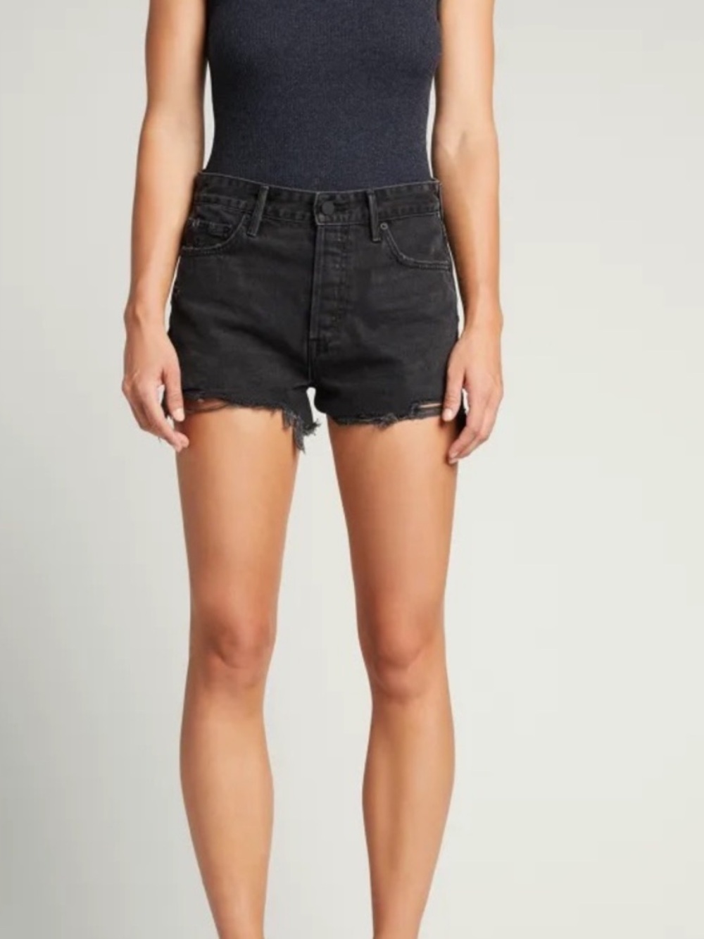 GRLFRND Helena Black High-Rise Distressed Denim Shorts